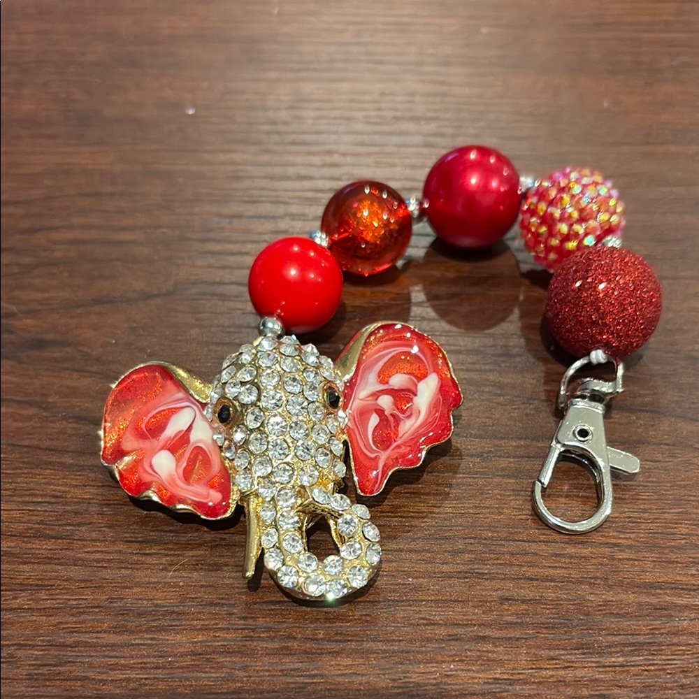 Red Elephant Bag Charm with Rhinestones